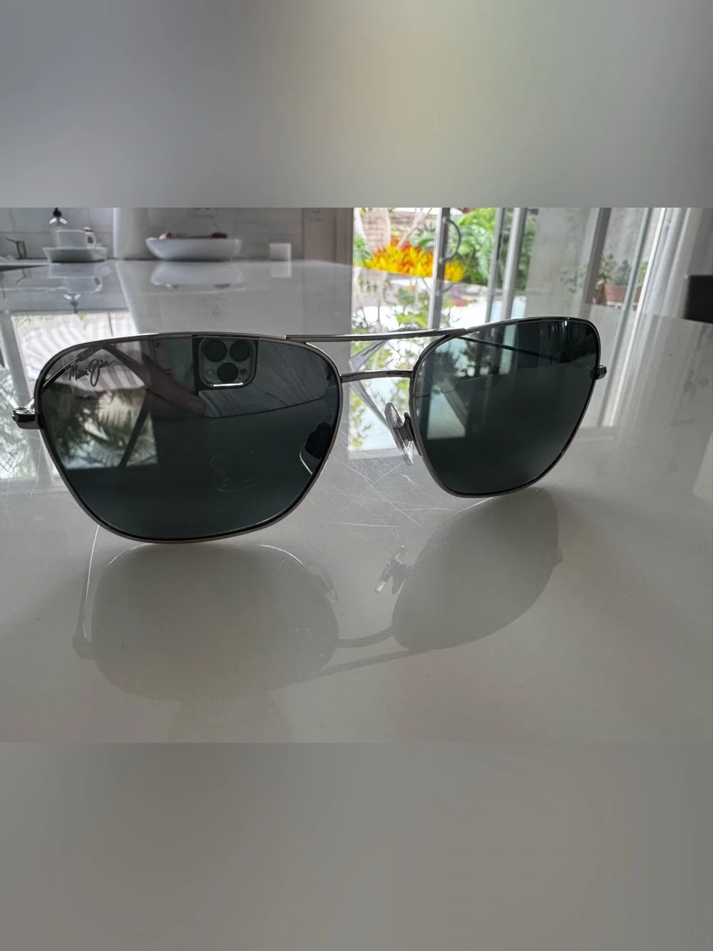 Maui Jim Na’auao Sunglasses Silver Frame Neutral Grey Polarized MauiPure Lens